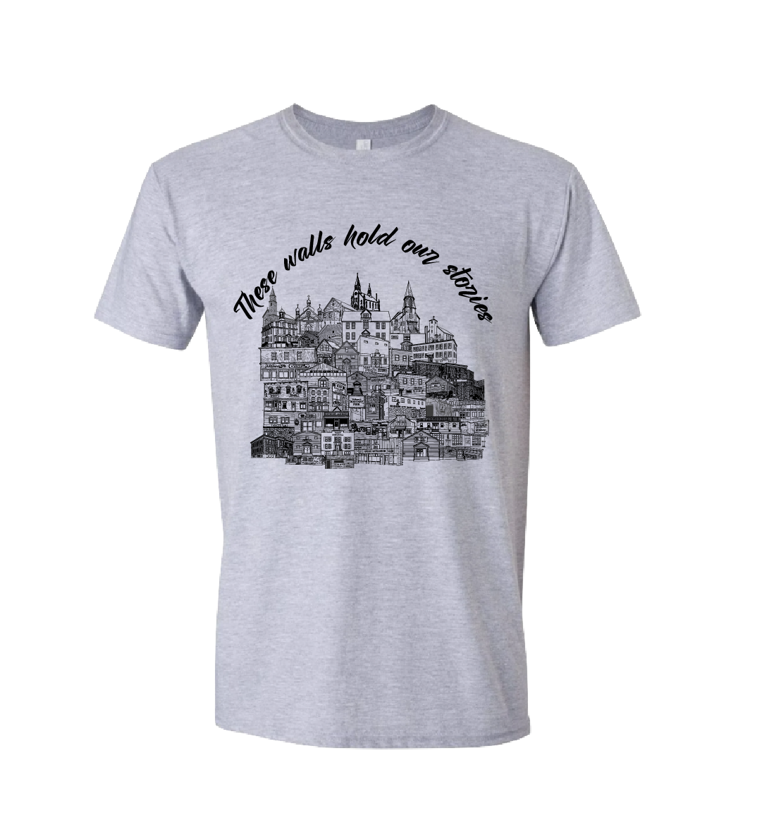 These Walls Hold Our Stories – Front Design T-Shirt (Whitney Pier Landmarks)