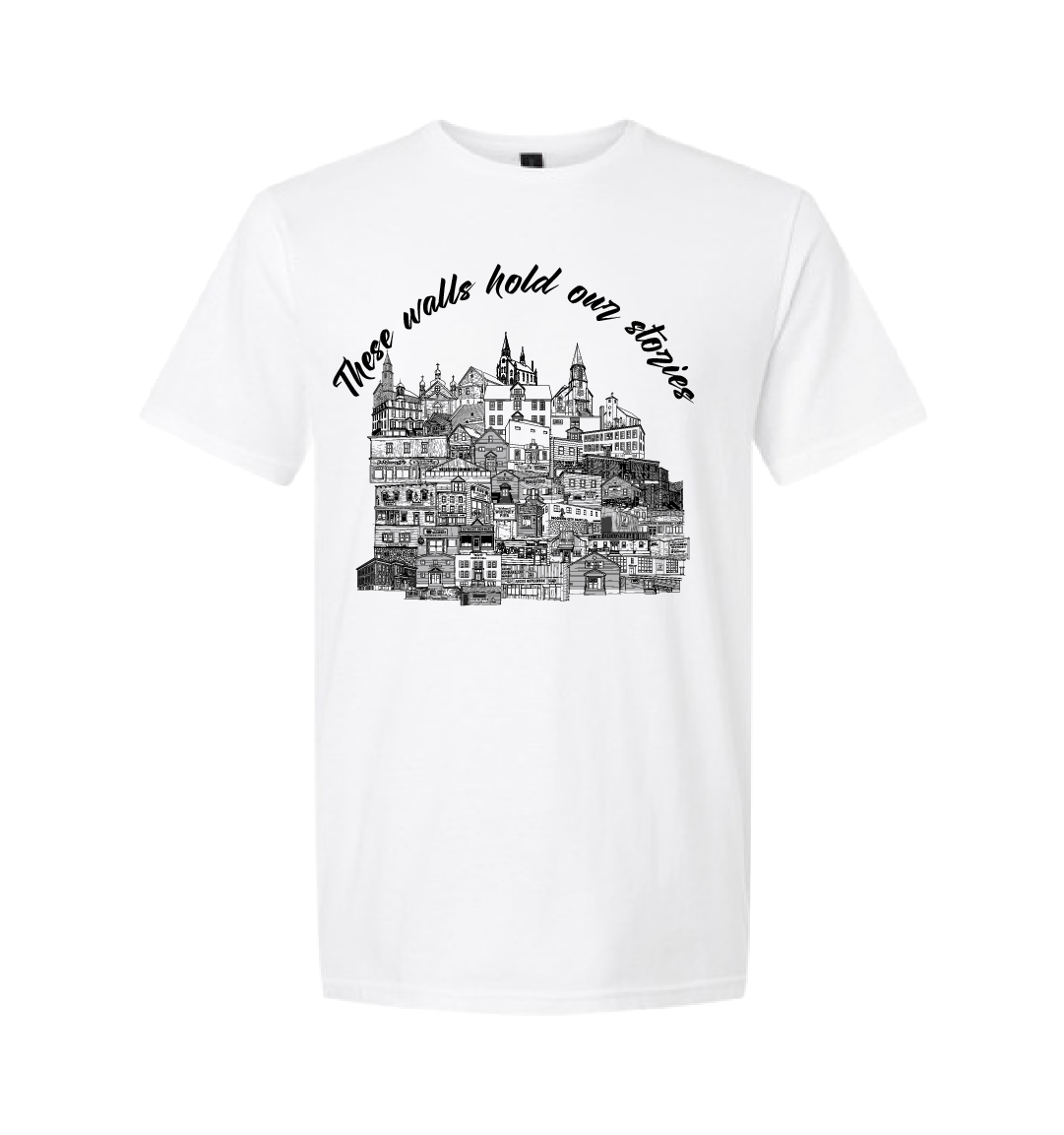 These Walls Hold Our Stories – Front Design T-Shirt (Whitney Pier Landmarks)
